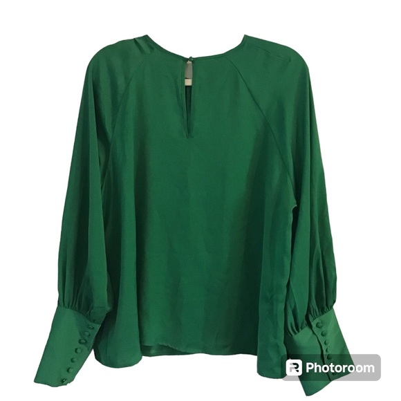 NWT XXL Who What Wear Long Sleeve Green Balloon Sleeve Top Blouse Keyhole Back - Picture 2 of 10